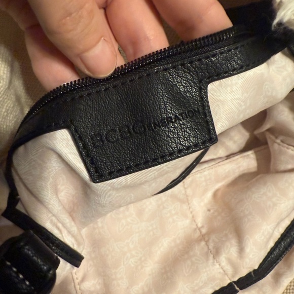 BCBGeneration Canvas Black Tan Large Tote Handbag Purse (no long strap) - Picture 5 of 9